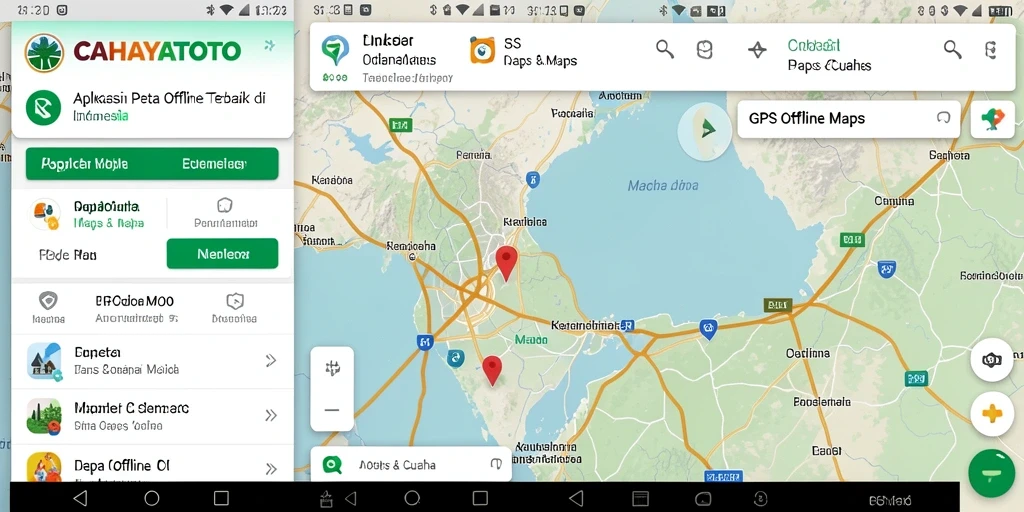 Tampilan antarmuka pengguna CAHAYATOTO dengan fungsi GPS Offline Maps.