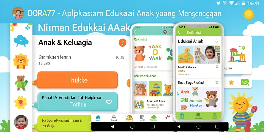 Tampilan antarmuka DORA77 yang penuh warna dan interaktif untuk anak.