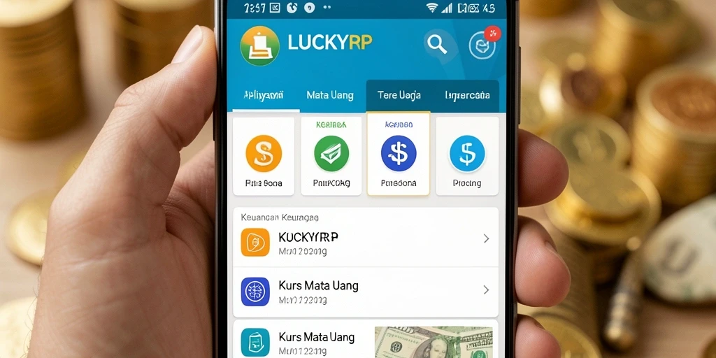 Tampilan antarmuka utama aplikasi Kurs Mata Uang LUCKYRP.