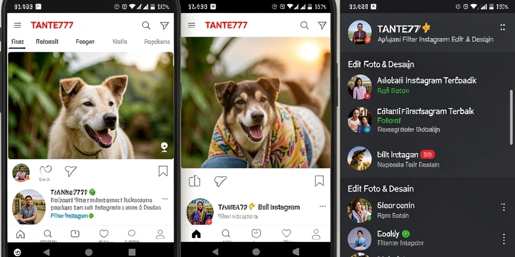 Tampilan antarmuka TANTE777 dengan berbagai pilihan filter Instagram.